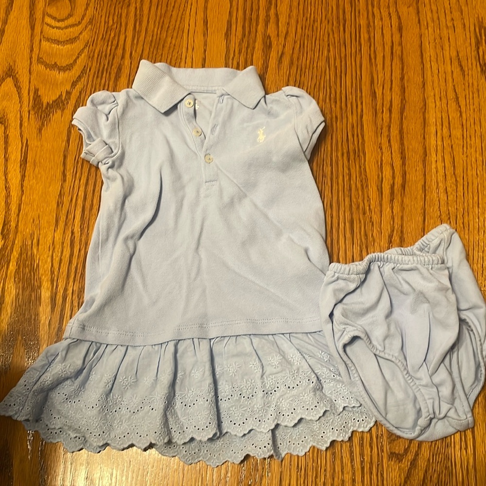 Ralph Lauren girls polo dress with eyelet ruffle and bloomers